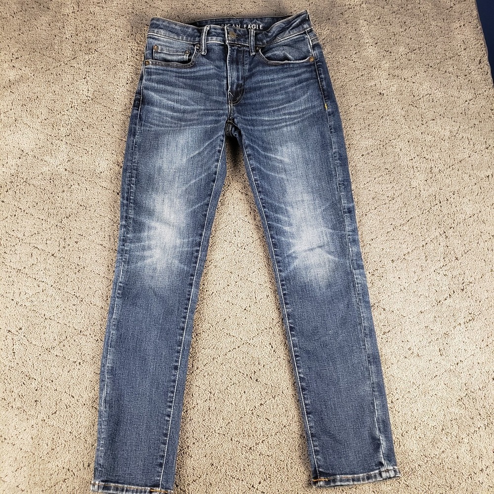 American Eagle Jeans Mens 28x30 Blue Slim Stretch Whisker Honeycomb Stretch